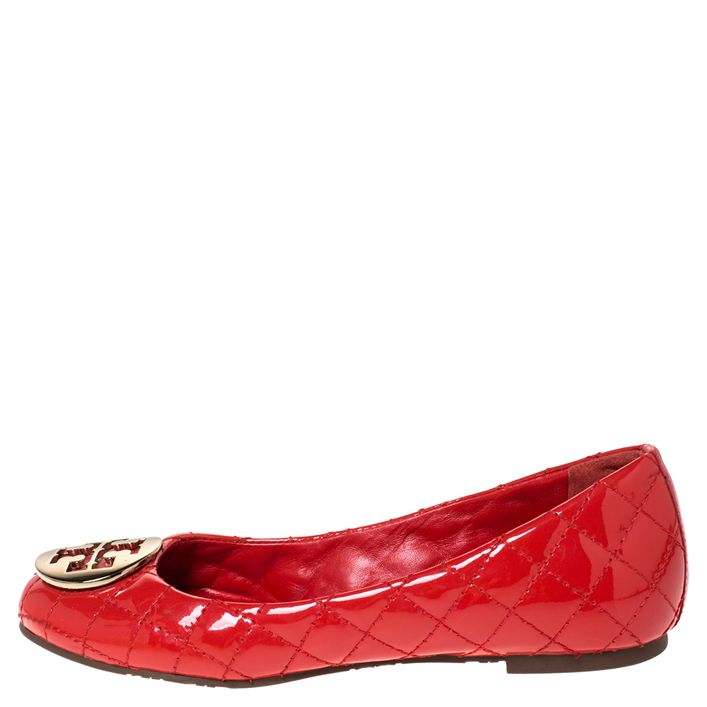 

Tory Burch Red Quilted Leather Quinn Ballet Flats Size