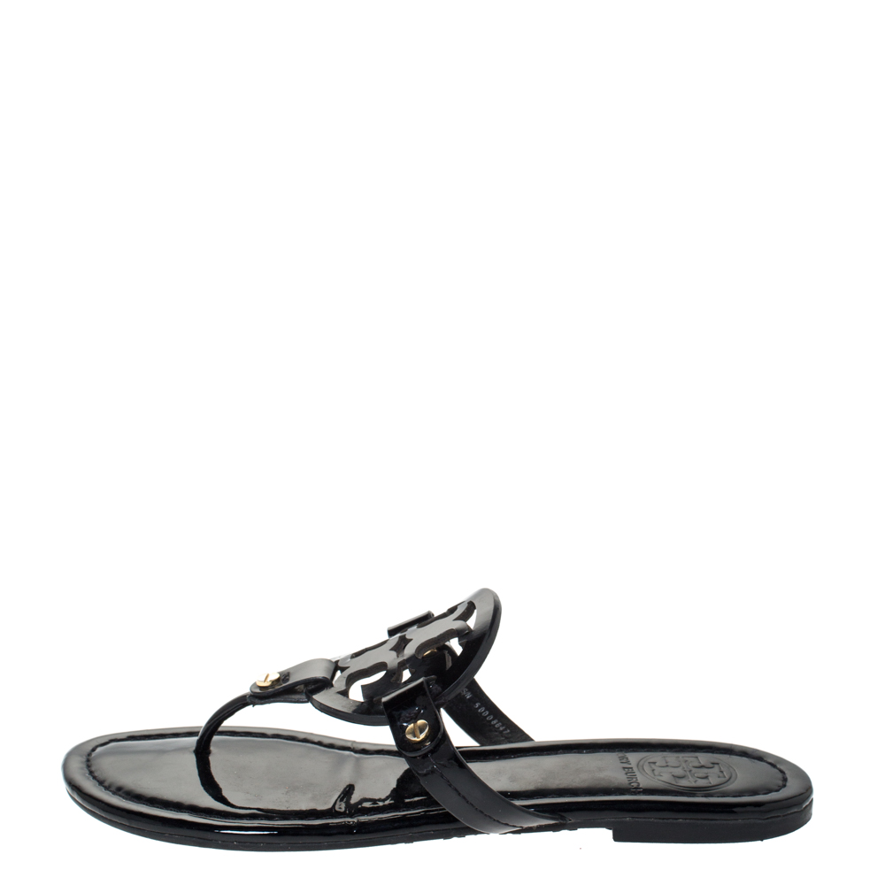 

Tory Burch Black Patent Leather Miller Flat Thong Sandals Size