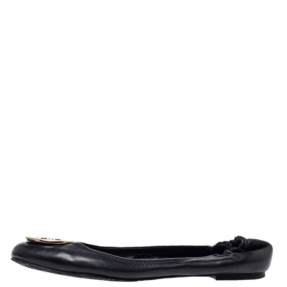 

Tory Burch Black Leather Minnie Scrunch Ballet Flats Size