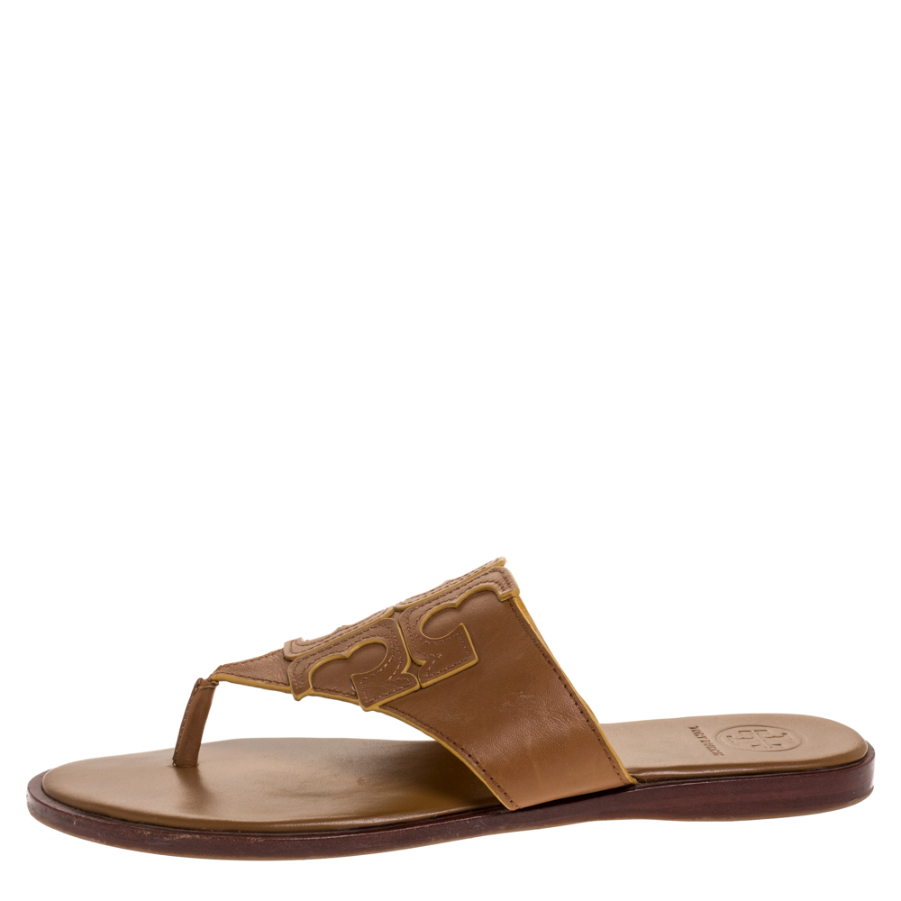 

Tory Burch Brown Leather Jamie Flat Thong Sandals Size