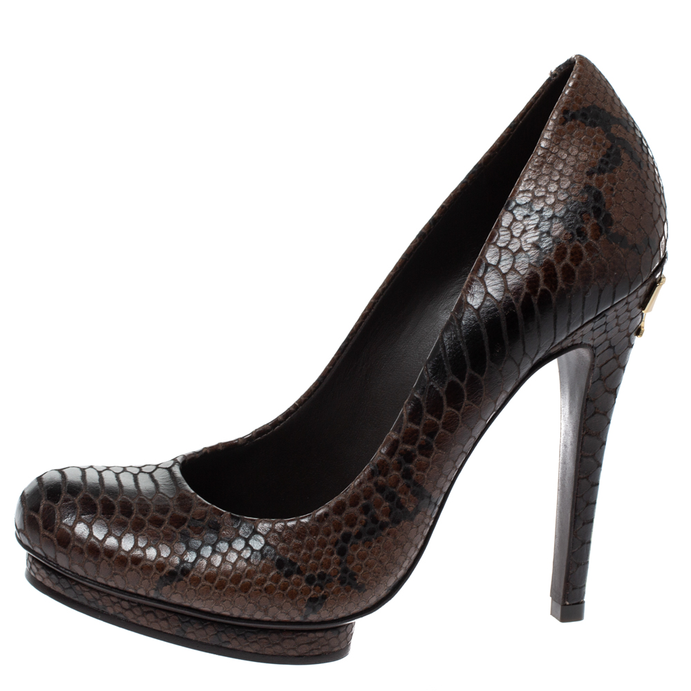 

Tory Burch Brown Python Embossed Leather Pumps Size