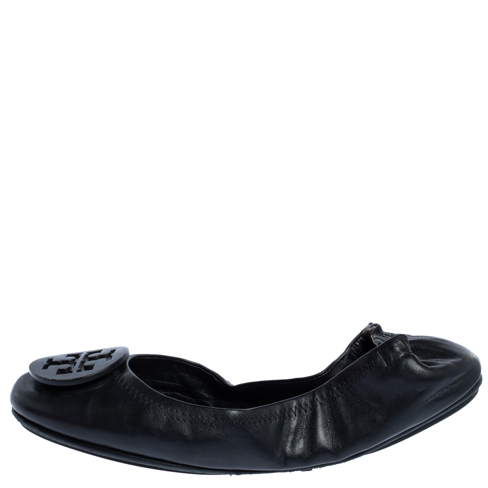 

Tory Burch Black Leather Minnie Scrunch Ballet Flats Size