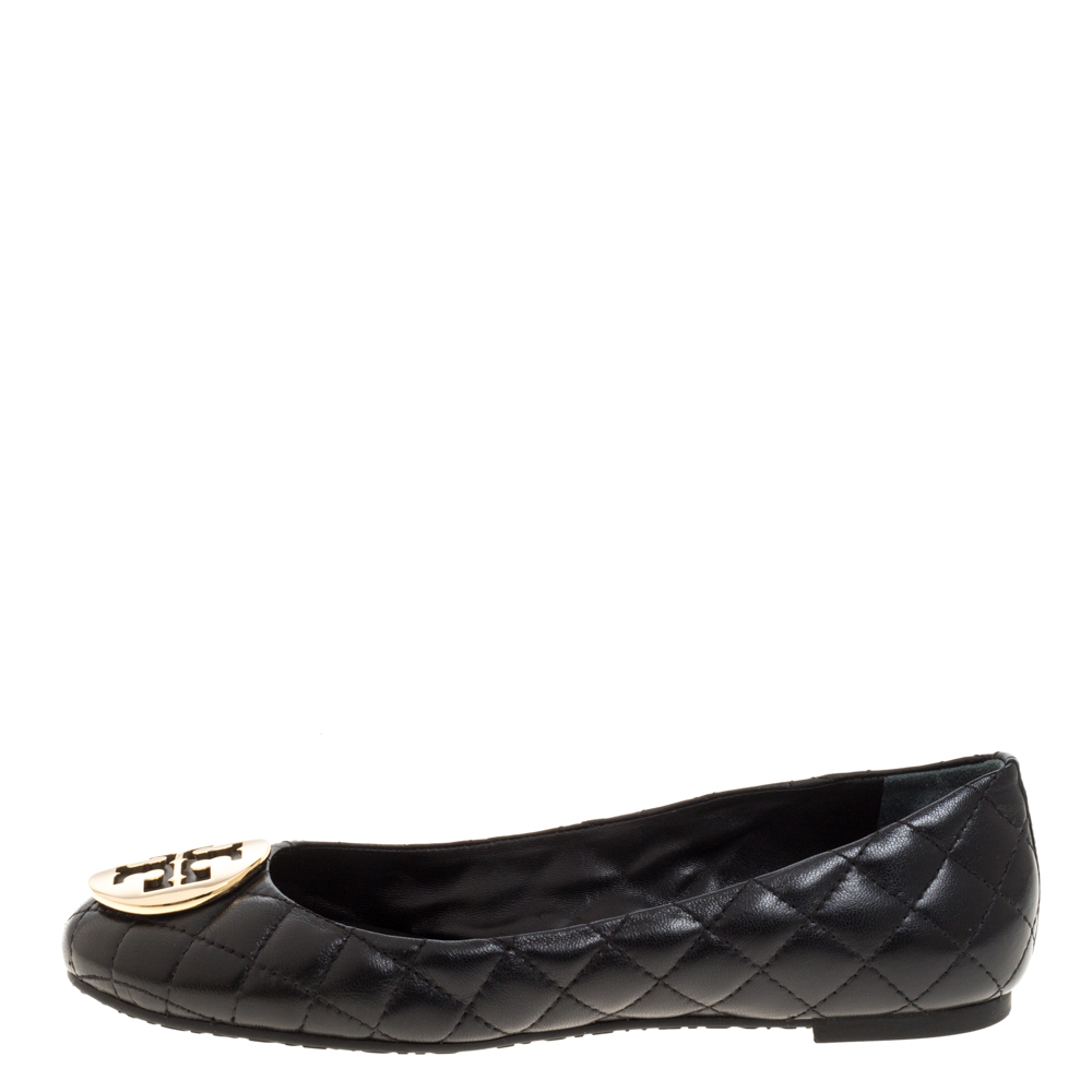 

Tory Burch Black Quilted Leather Quinn Ballet Flats Size