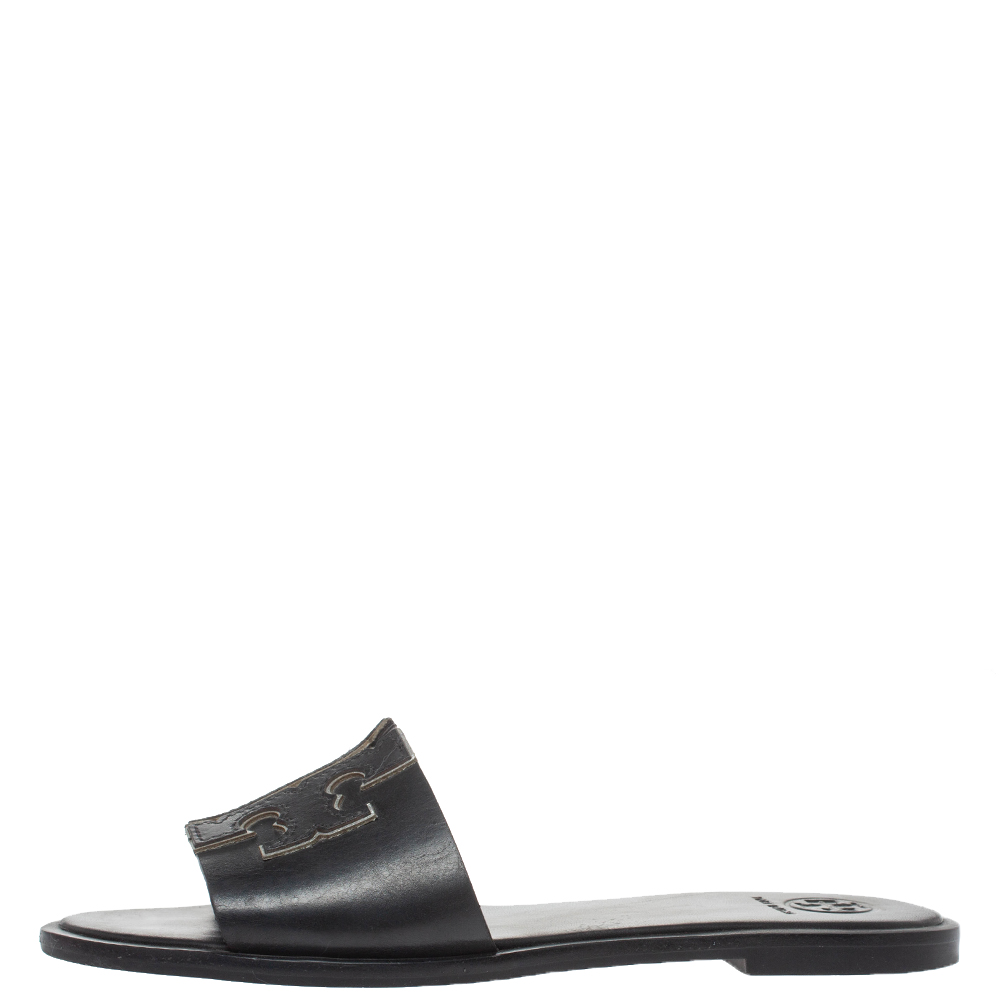 

Tory Burch Black Leather Flat Slides Size