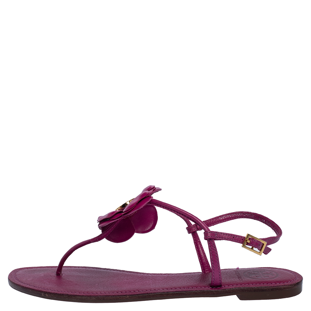 

Tory Burch Pink Leather Flower T Strap Thong Flat Sandals Size