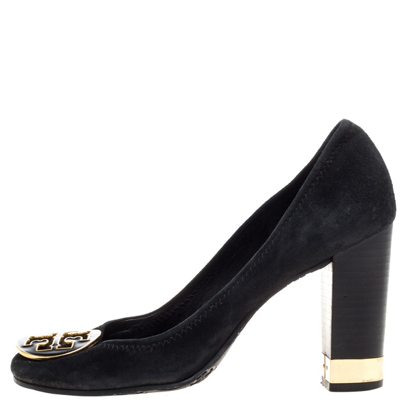 

Tory Burch Black Suede Logo Embellished 'Maddie' Pumps Size