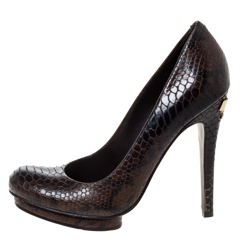 

Tory Burch Brown Python Embossed Leather Pumps Size