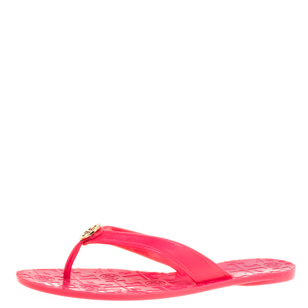 

Tory Burch Parriot Pink Rubber Jelly Thora Thong Flats Size