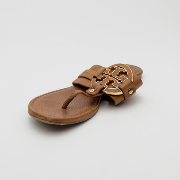 Pre Owned Tory Burch Brown Leather Sandals Size 40