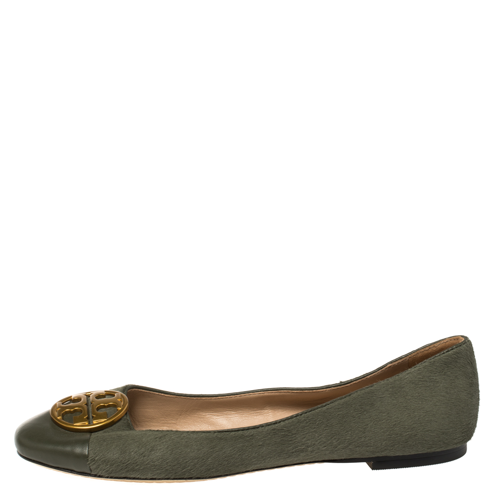 

Tory Burch Green Calfhair and Leather Benton Ballet Flats Size