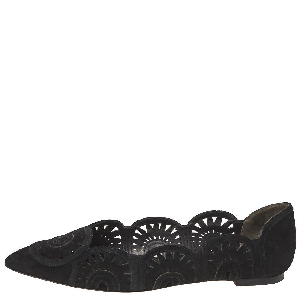 

Tory Burch Black Suede Leyla Laser Cut Pointed Toe Ballet Flats Size