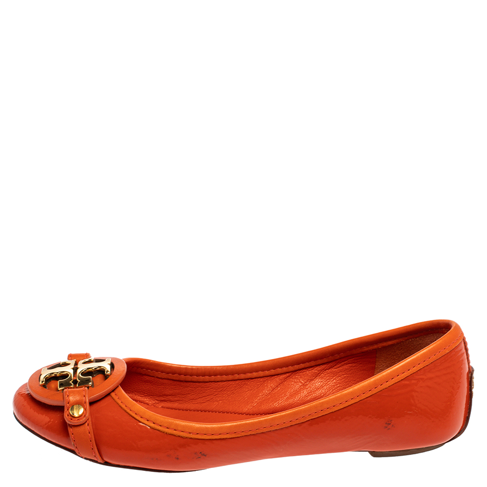 

Tory Burch Orange Patent Leather Logo Ballet Flats Size