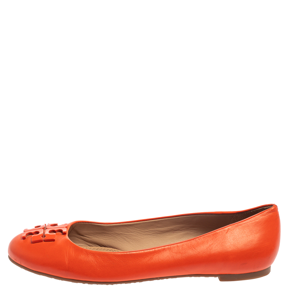 

Tory Burch Orange Leather Logo Ballet Flats Size