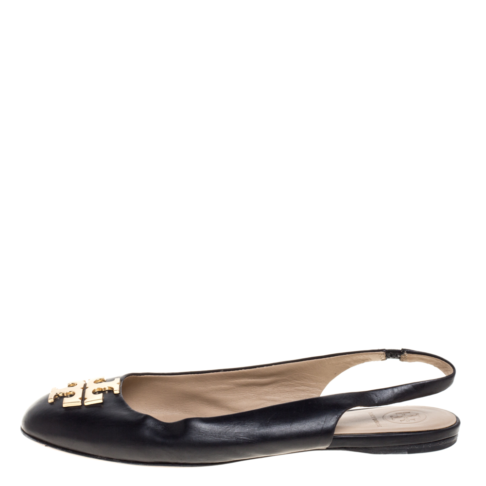 

Tory Burch Black Leather Classic T Slingback Flats Size