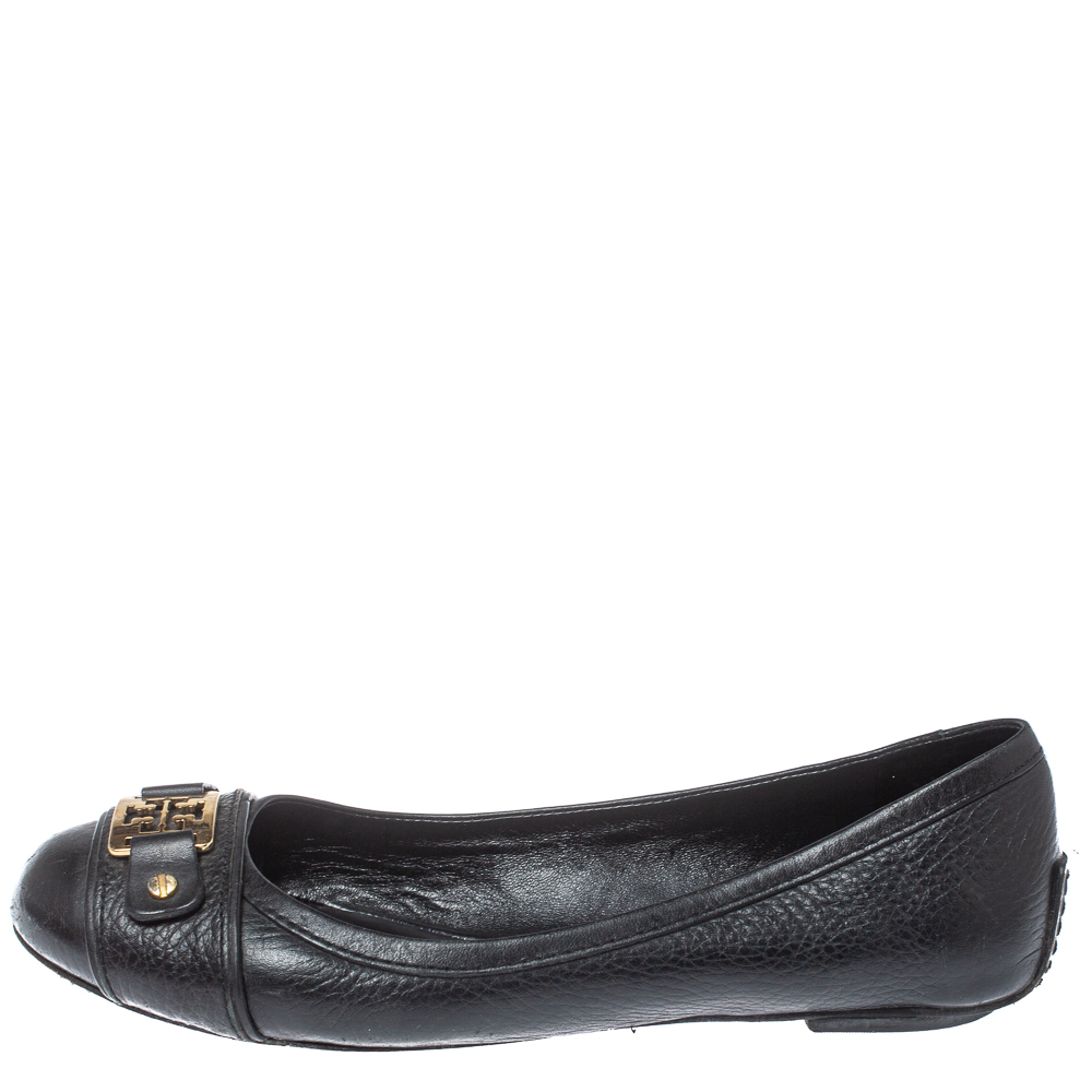 

Tory Burch Black Leather Logo Ballet Flats Size
