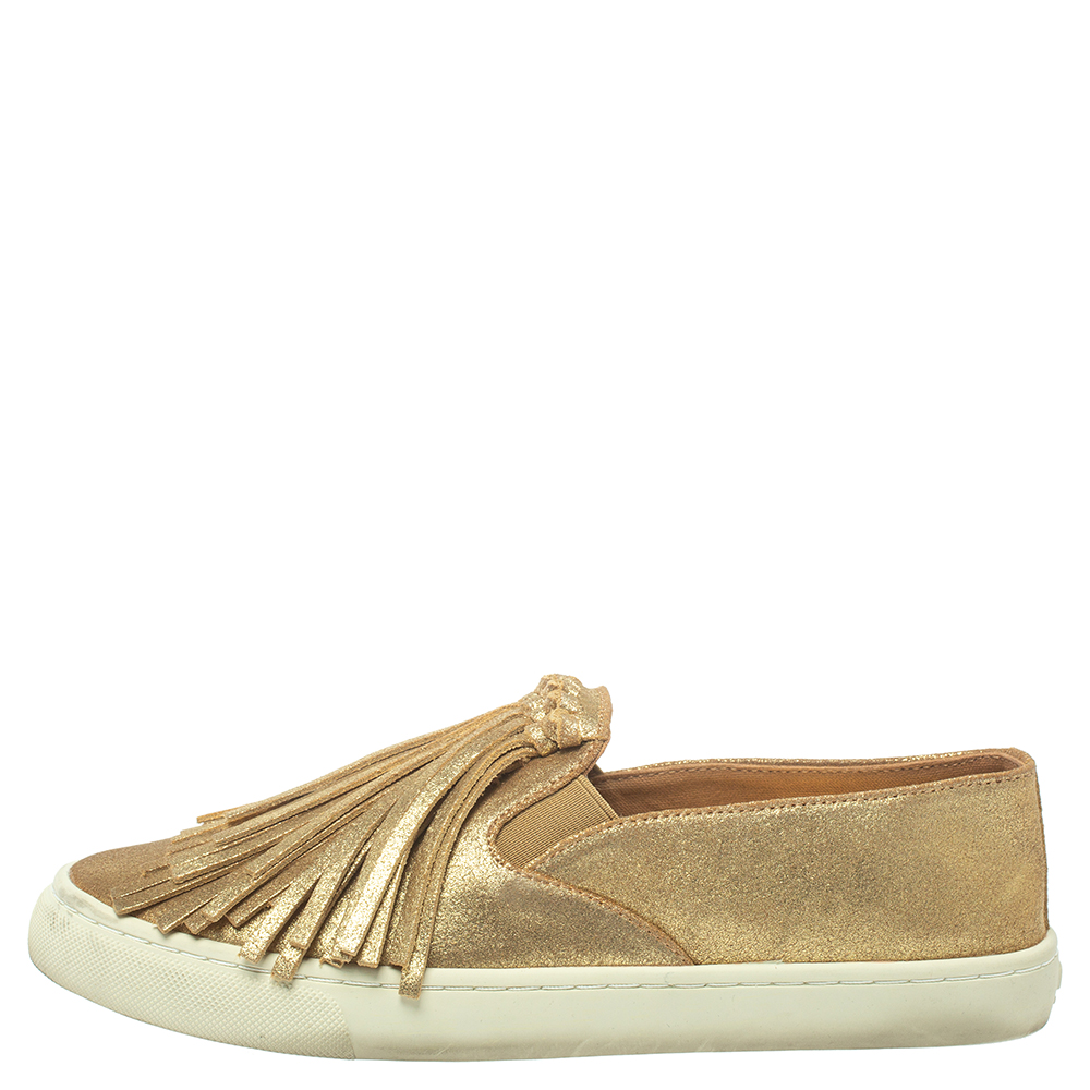 

Tory Burch Gold Leather Fria Slip on Sneakers Size