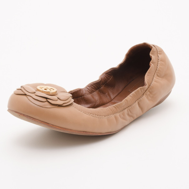 Tory Burch Tan 'Shelby' Ballerina Flats Size 37.5