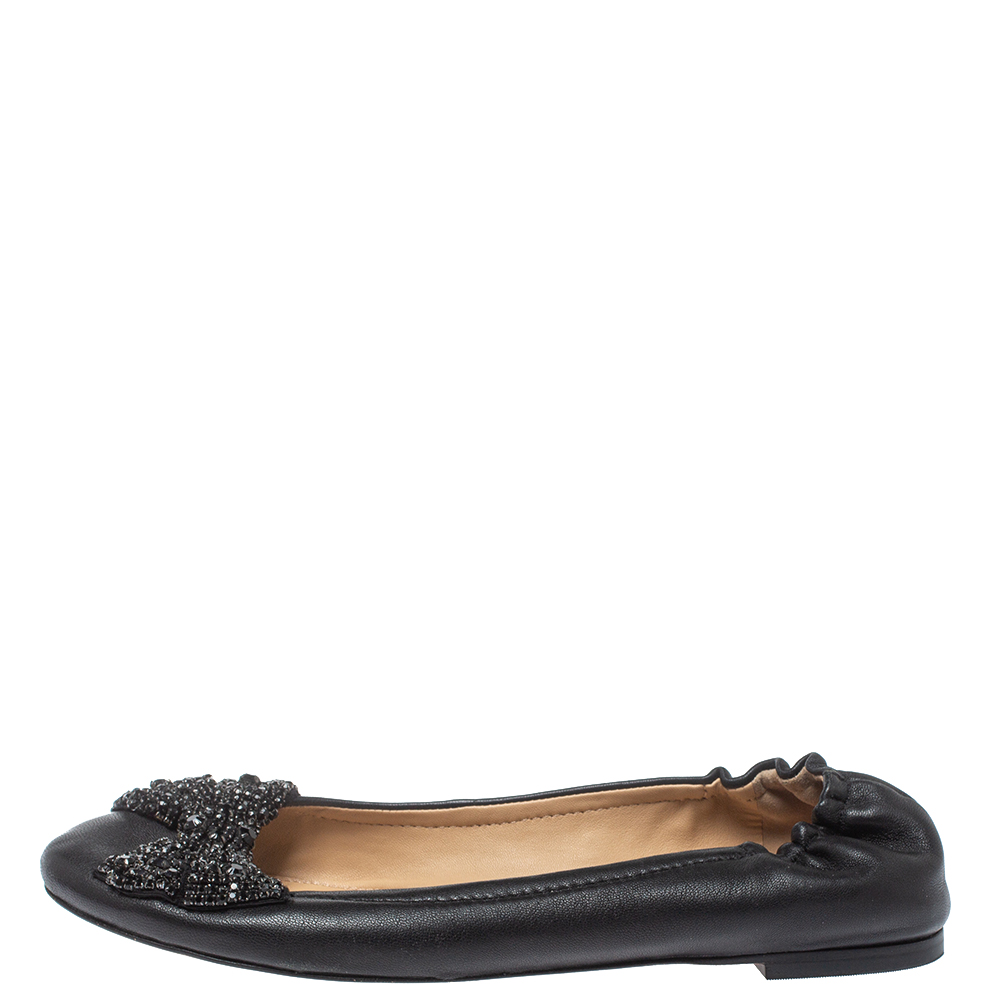 

Tory Burch Black Leather Azalea Scrunch Ballet Flats Size