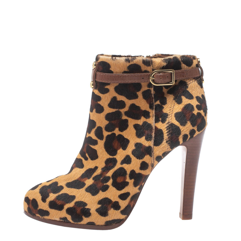 

Tory Burch Brown Leopard Print Calf Hair Ankle Booties Size