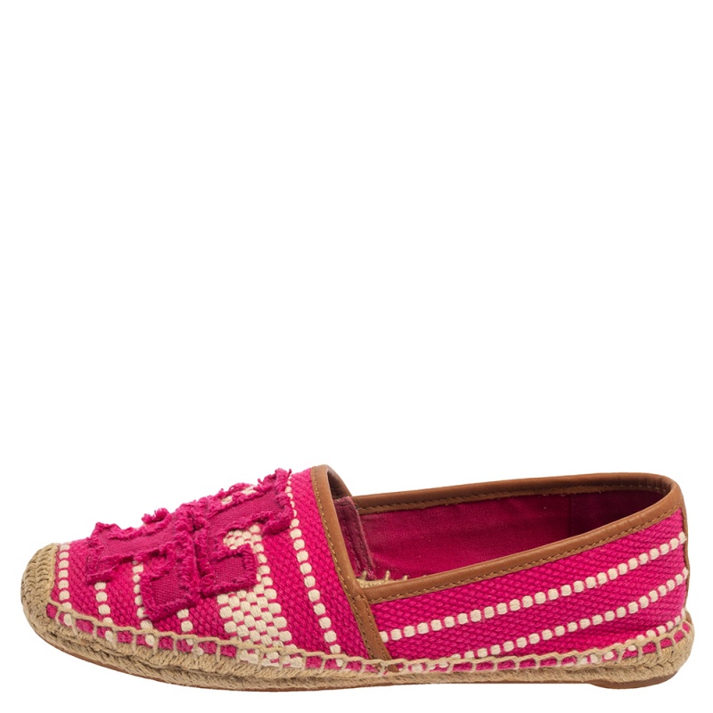 

Tory Burch Pink/White Canvas And Leather Espadrille Size