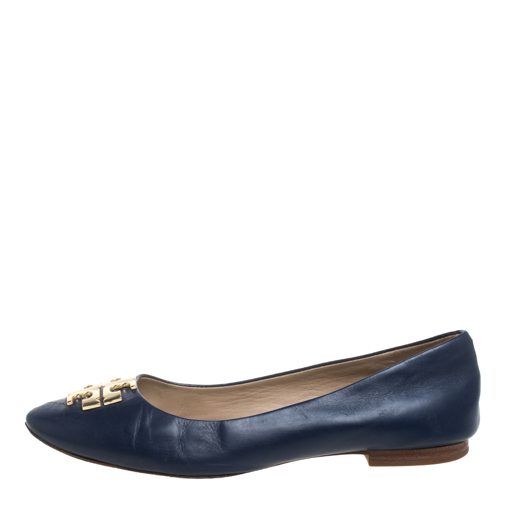 

Tory Burch Navy Blue Leather Ballet Flats Size