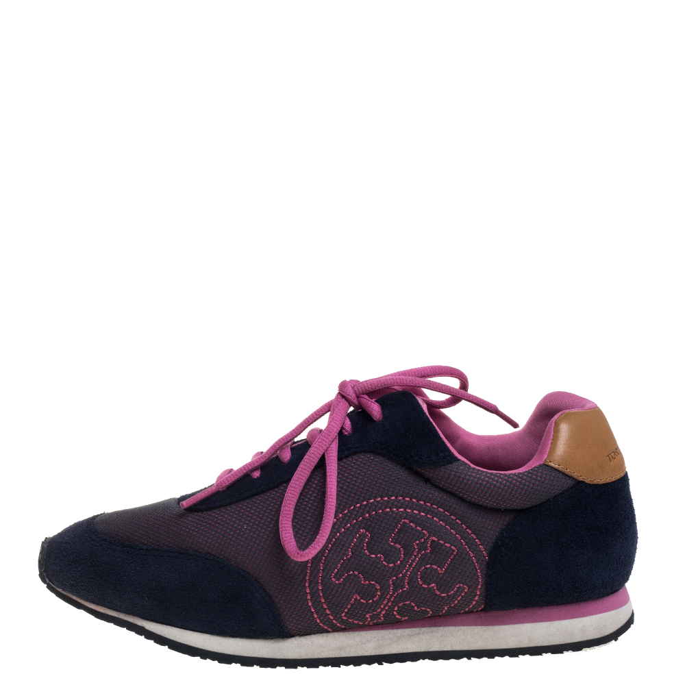 

Tory Burch Blue/Pink Suede And Mesh Low Top Sneakers Size