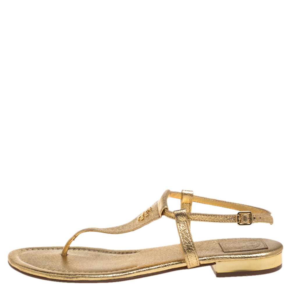 

Tory Burch Gold Leather Thong Flat Sandals Size