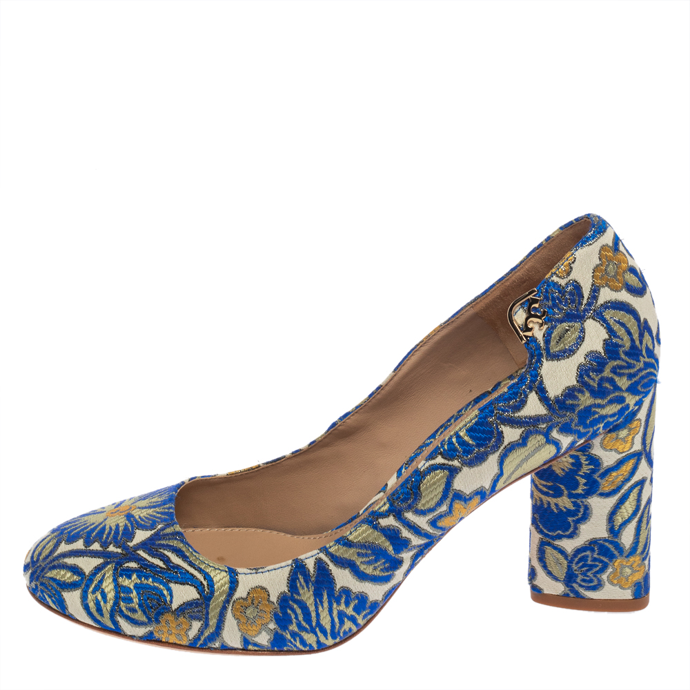 

Tory Burch Multicolor Jacquard Fabric New Classic Luxury Heel Pumps Size, Blue