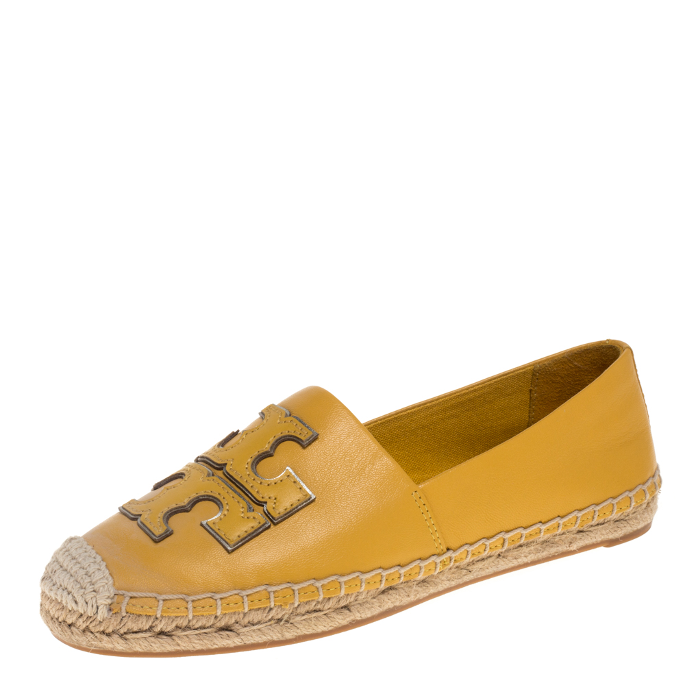 Pre-owned Tory Burch Yellow Leather Ines Espadrilles Size 35.5