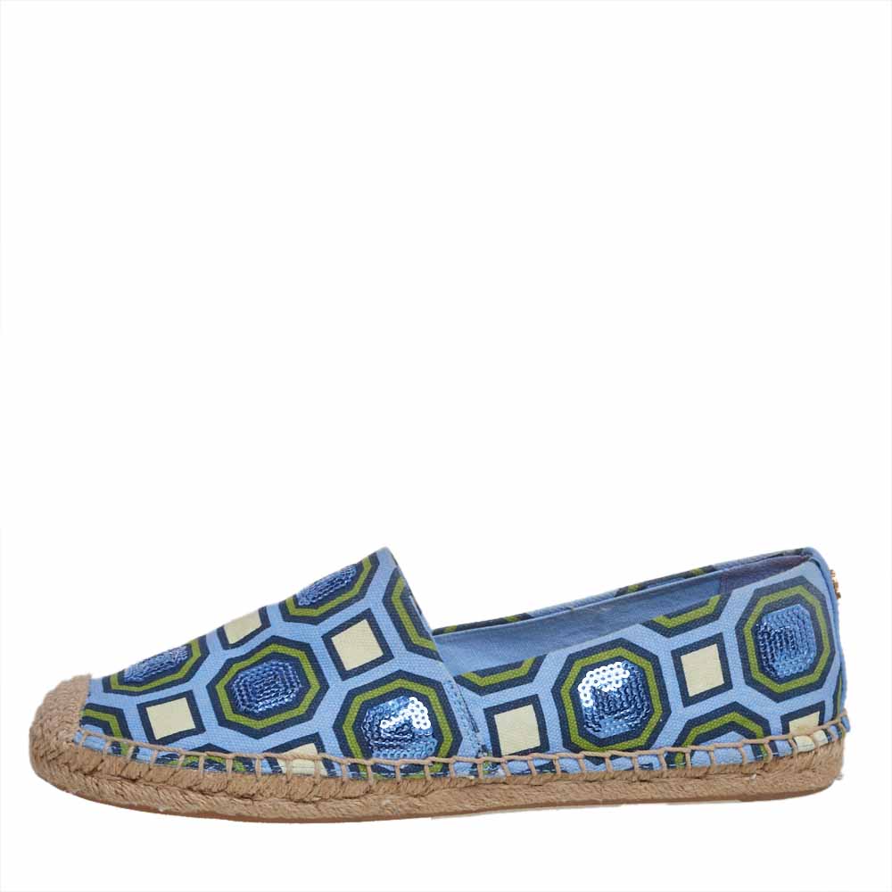 

Tory Burch Blue/Green Canvas Espadrille Flats Size