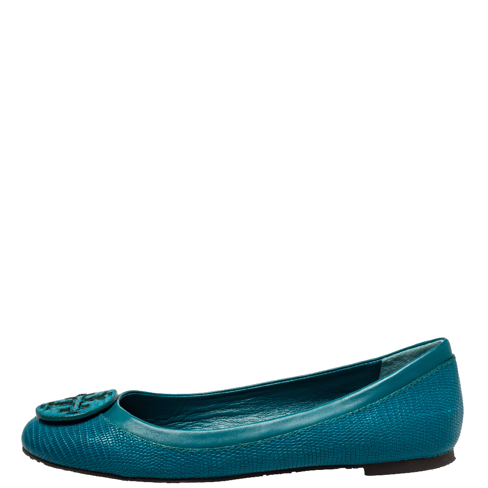 

Tory Burch Teal Blue Leather Reva Flats Size