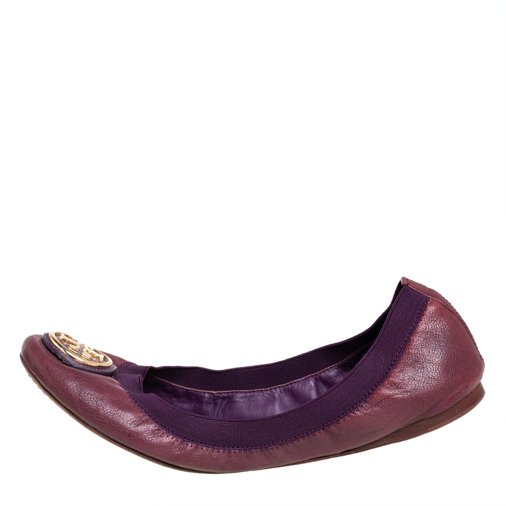 

Tory Burch Purple Leather Scrunch Ballet Flats Size