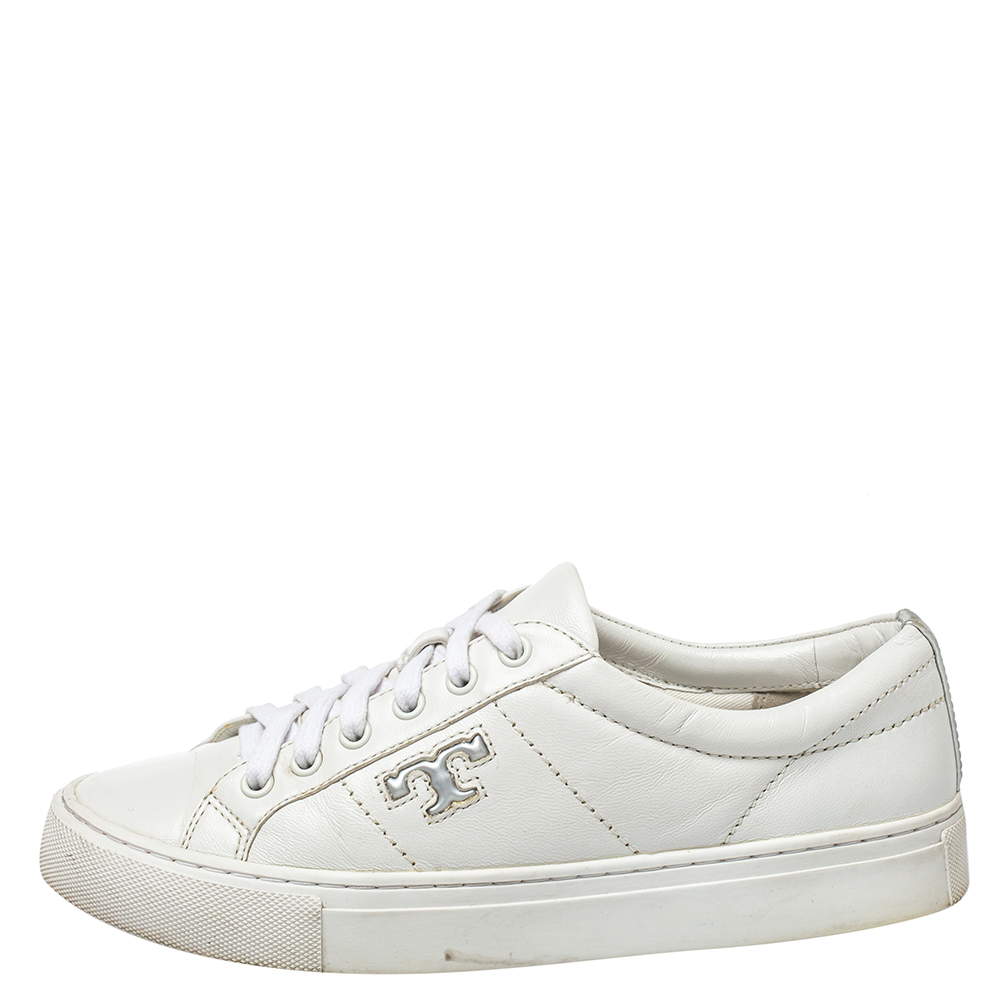 

Tory Burch White Leather Chace Low Top Sneakers Size