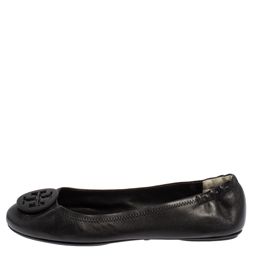 

Tory Burch Black Leather Minnie Scrunch Ballet Flats Size