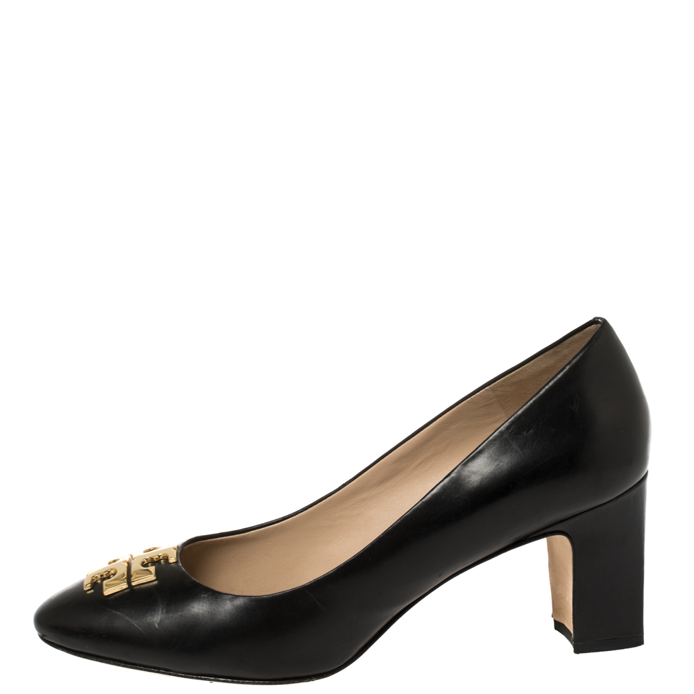 

Tory Burch Black Leather Raleigh Block Heel Pumps Size