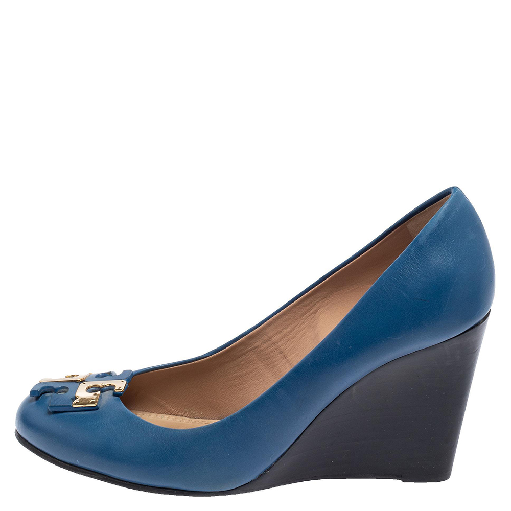 

Tory Burch Blue Leather Lowell Wedge Pump Size