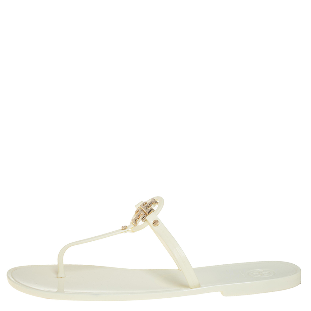

Tory Burch Off-white Jelly Mini Miller Thong Flat Sandals Size