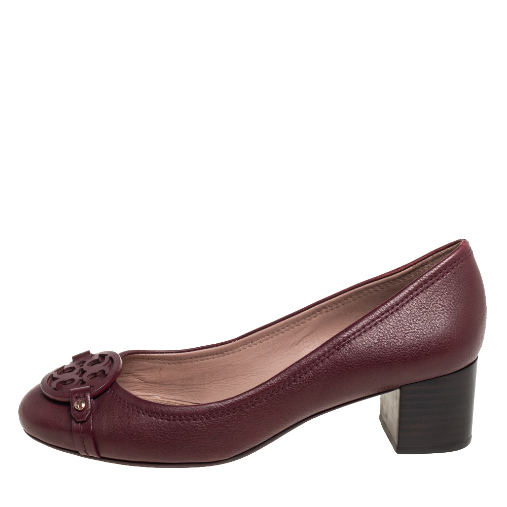 

Tory Bruch Burgundy Leather Block Heel Pumps Size
