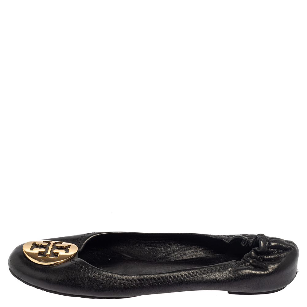 

Tory Burch Black Leather Minnie Scrunch Ballet Flats Size