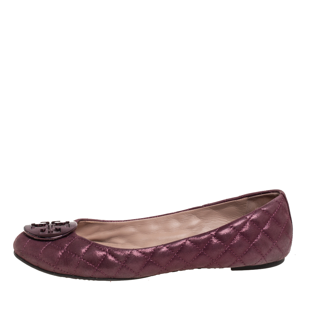 

Tory Burch Metallic Pink Fabric Reva Ballet Flats Size