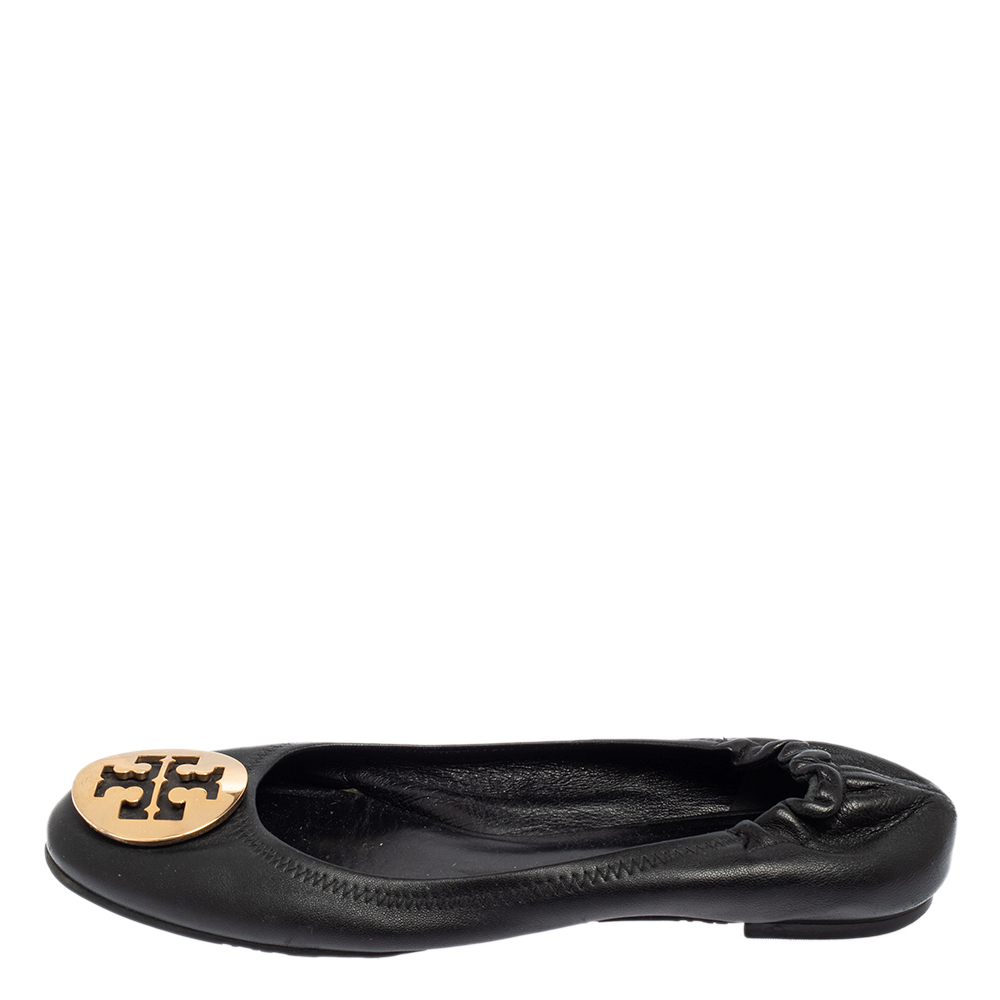 

Tory Burch Black Leather Minnie Scrunch Ballet Flats Size