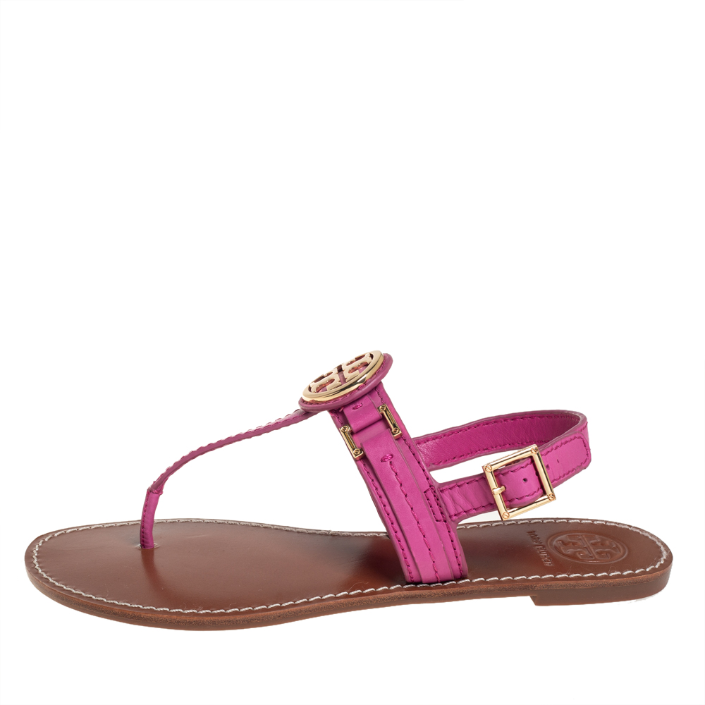 

Tory Burch Pink Leather Selma Slingback Flat Thong Sandals Size