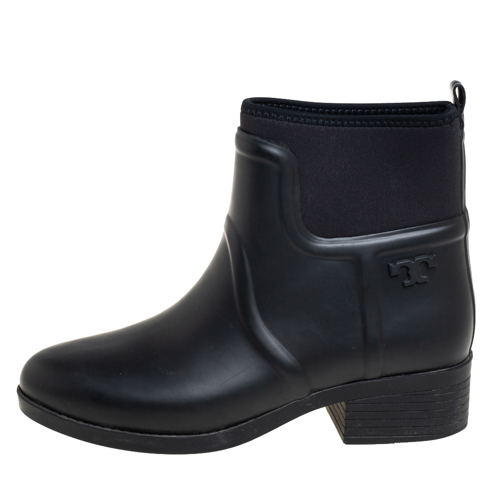 

Tory Burch Black Rubber And Fabric Ankle Boots Size