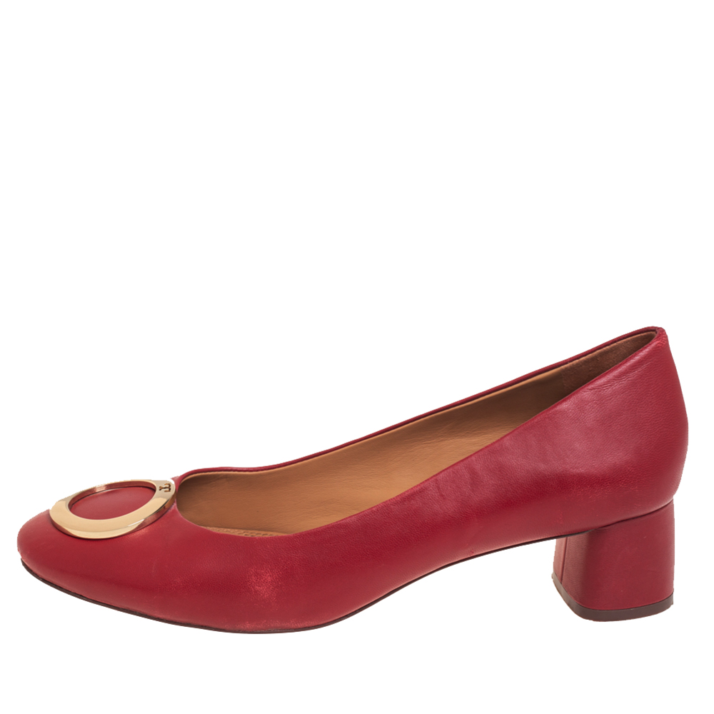 

Tory Burch Red Leather Caterina Block Heel Pumps Size