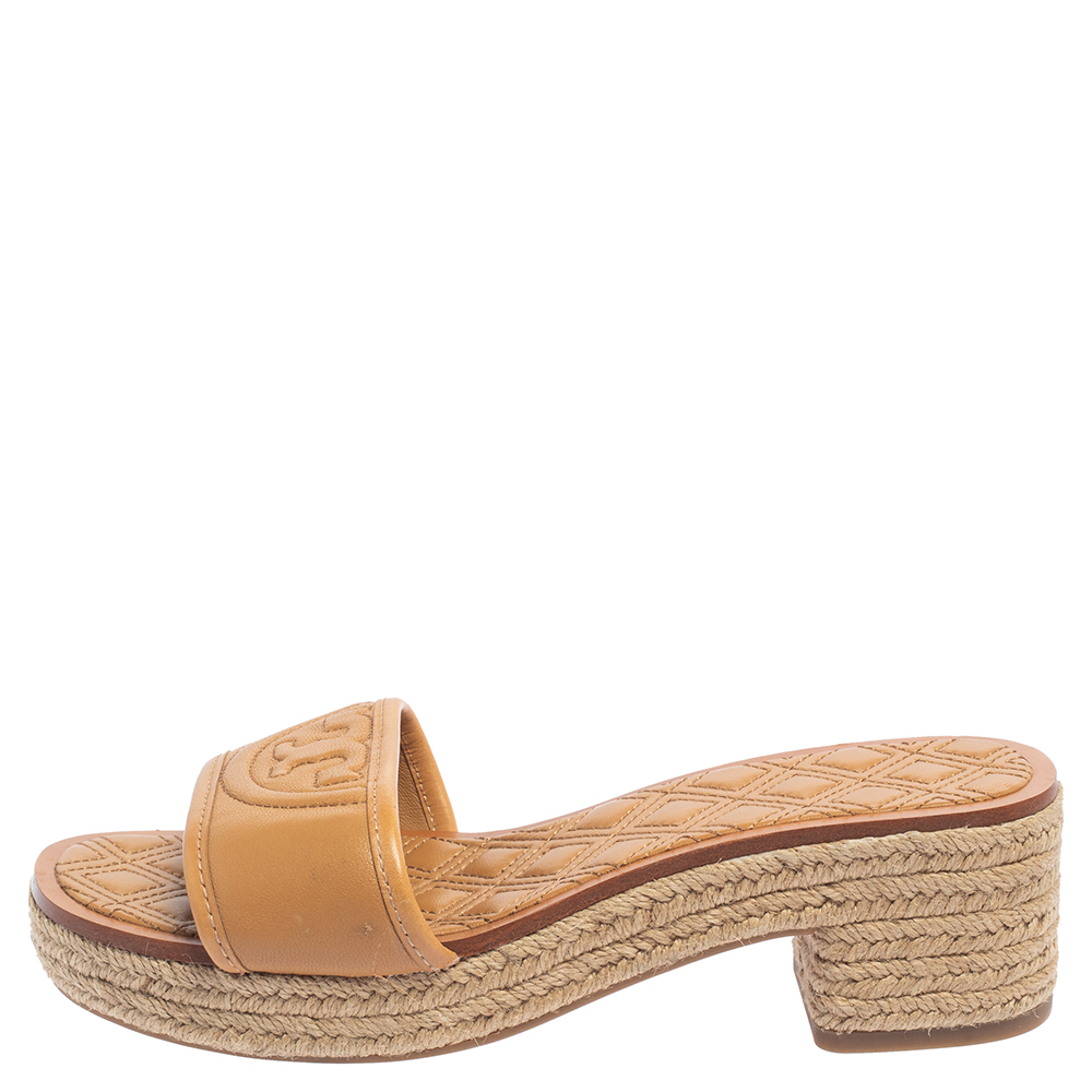 

Tory Burch Brown Leather Fleming Espadrille Slide Sandals Size