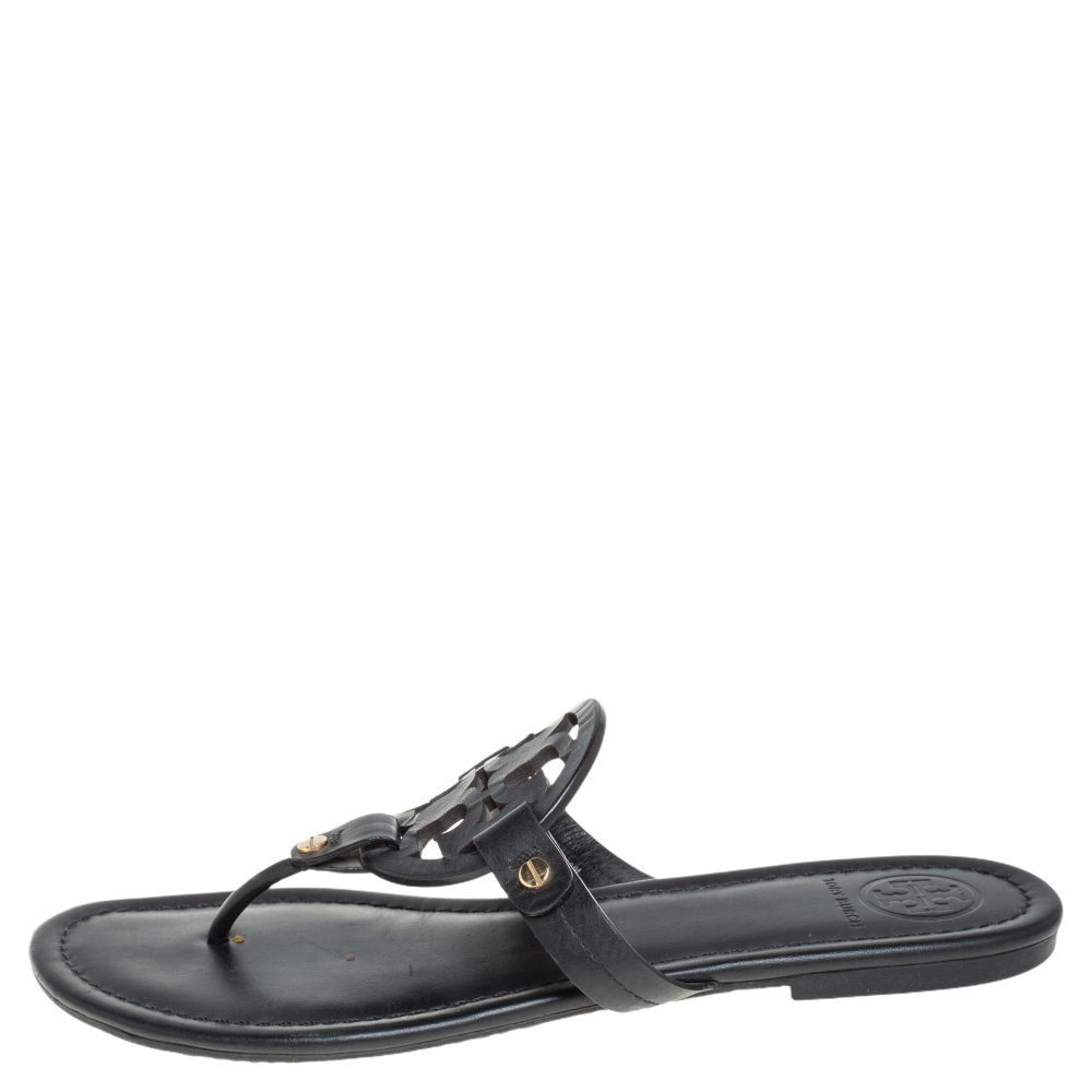

Tory Burch Black Leather Miller Flat Thong Sandals Size