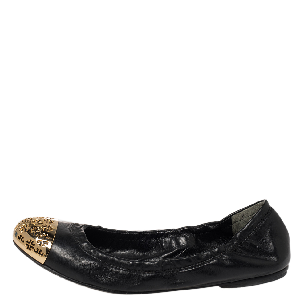 

Tory Burch Black Leather Cami Ballet Flats Size