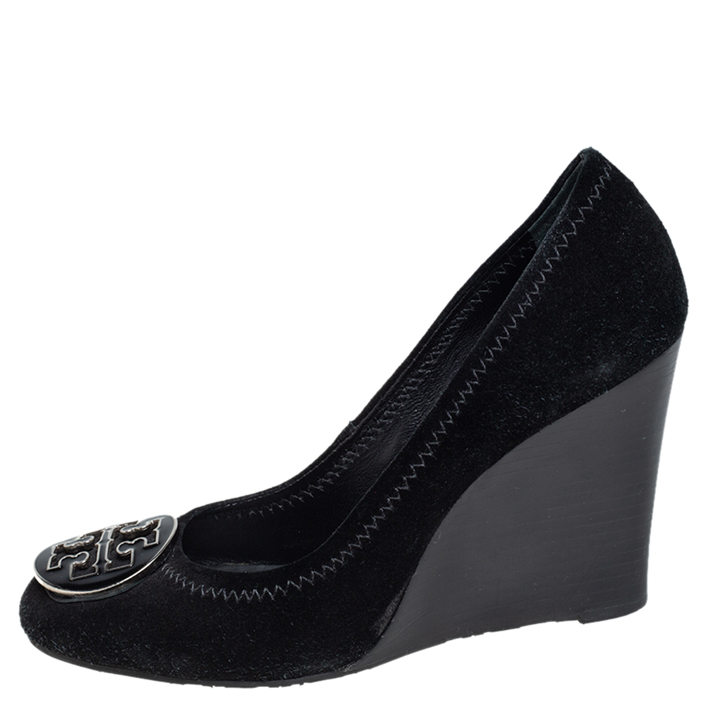 

Tory Burch Black Suede Sophie Wedge Pumps Size