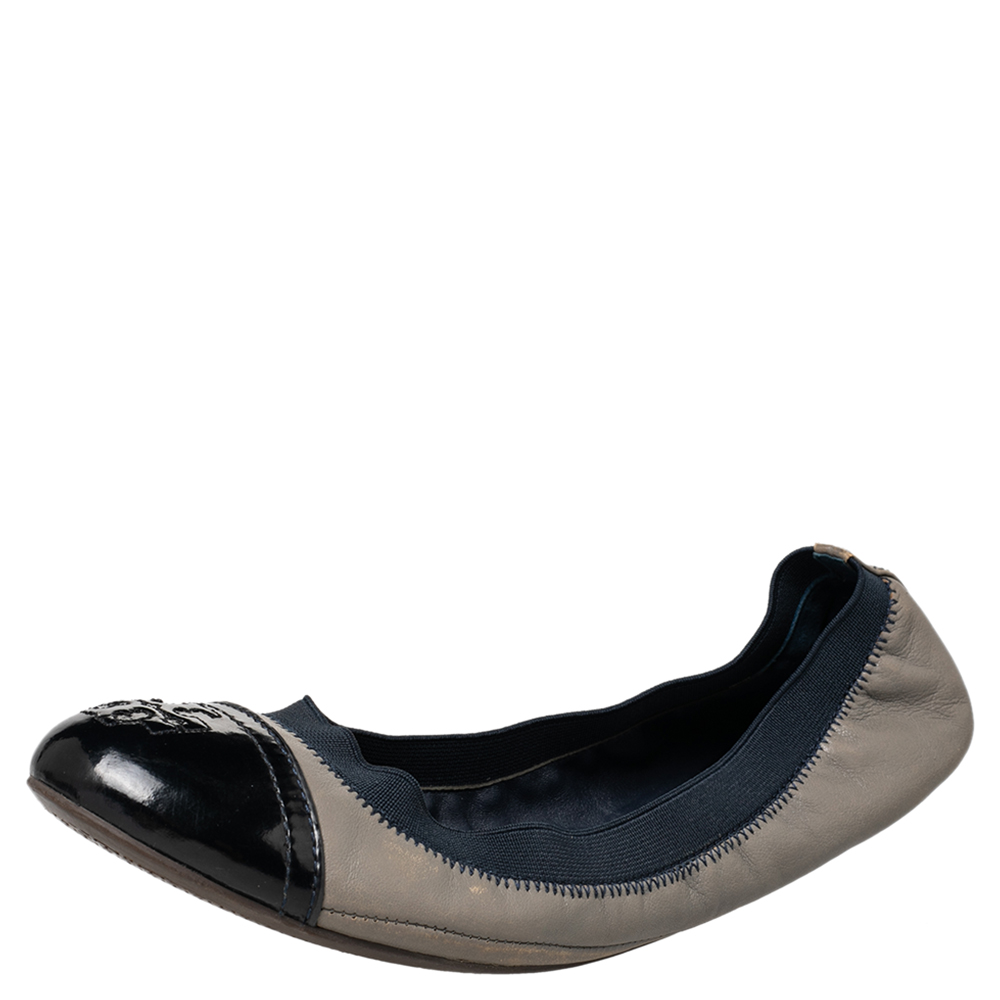 

Tory Burch Grey/Blue Leather And Elastic Gabby Scrunch Ballet Flats Size