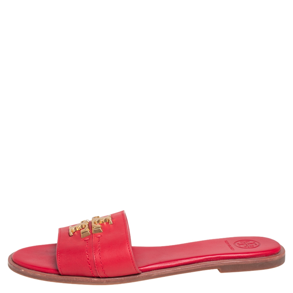 

Tory Burch Red Leather Everly Slide Flats Size